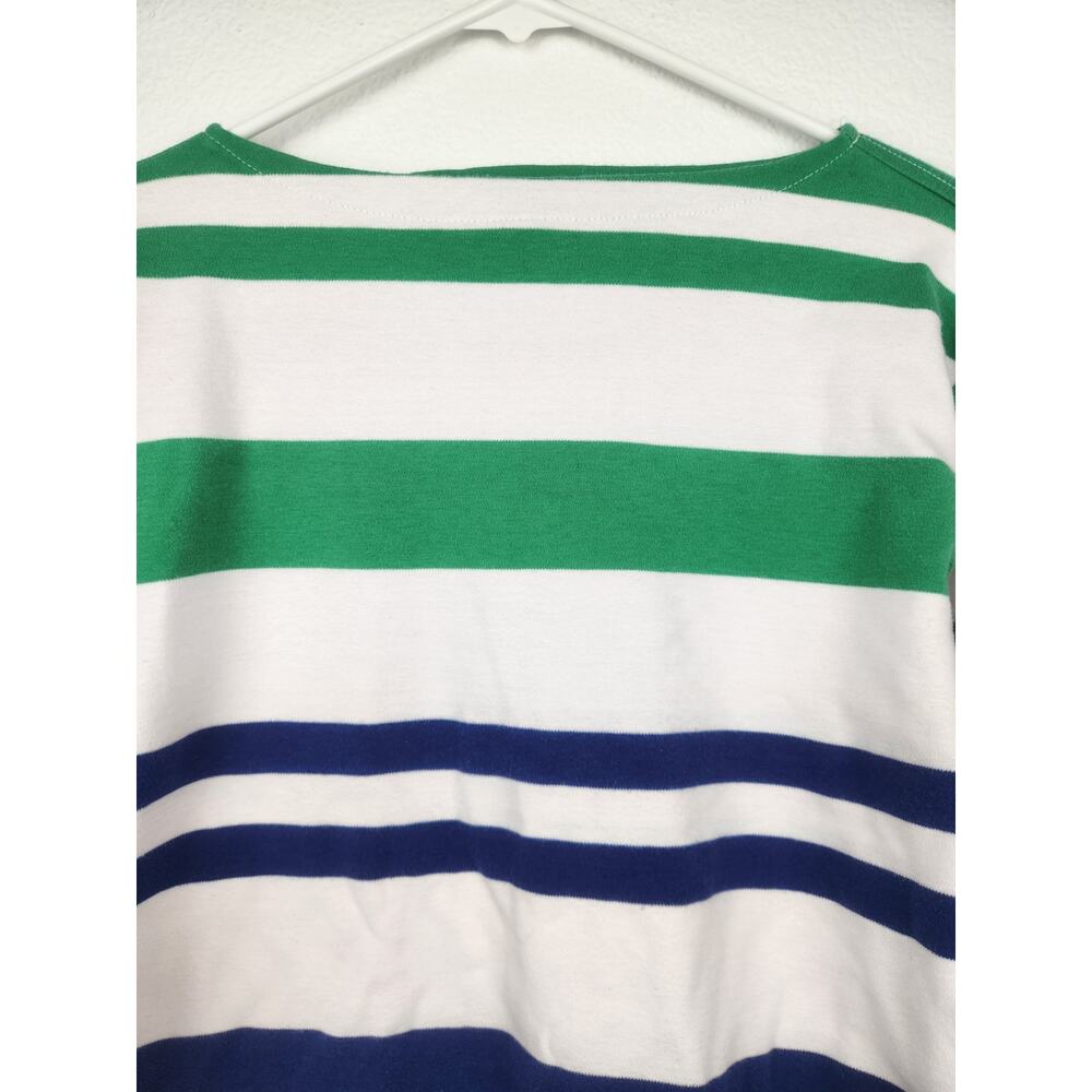 Vintage Ralph Lauren Boat Neck Long Sleeve Striped Shirt Medium Green Blue White - Picture 2 of 7